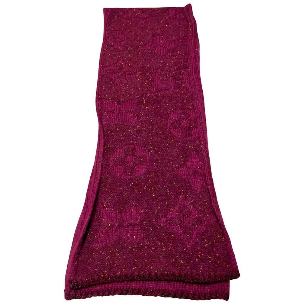 Auth Louis Vuitton Burgundy Mohair LV Monogram Sunset Stole Muffler Scarf Ex++